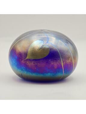 Erik Brakken Glasshouse Irridescent Oil Lamp/Paperweight - Purple Hearts